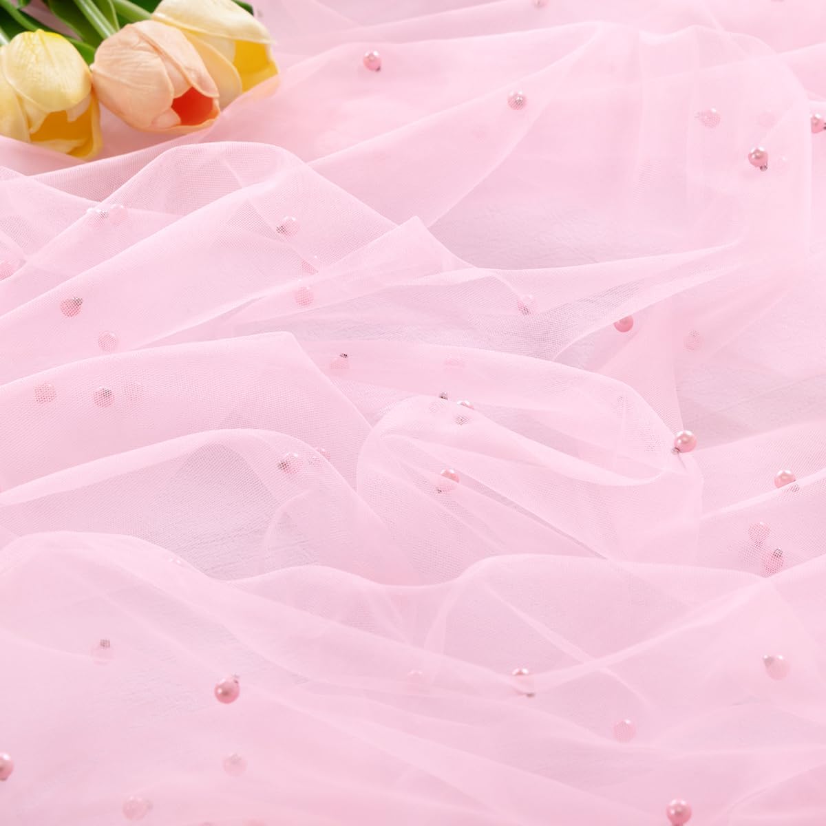 Pink Pearl Table Runner Sheer Tulle Cheesecloth Table Runner 10Ft