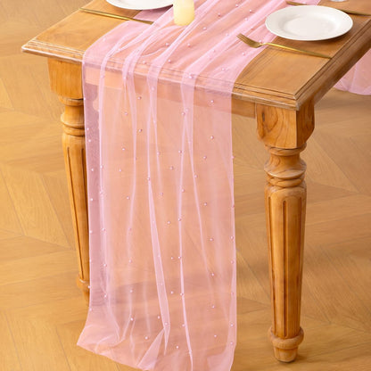 Pink Pearl Table Runner Sheer Tulle Cheesecloth Table Runner 10Ft