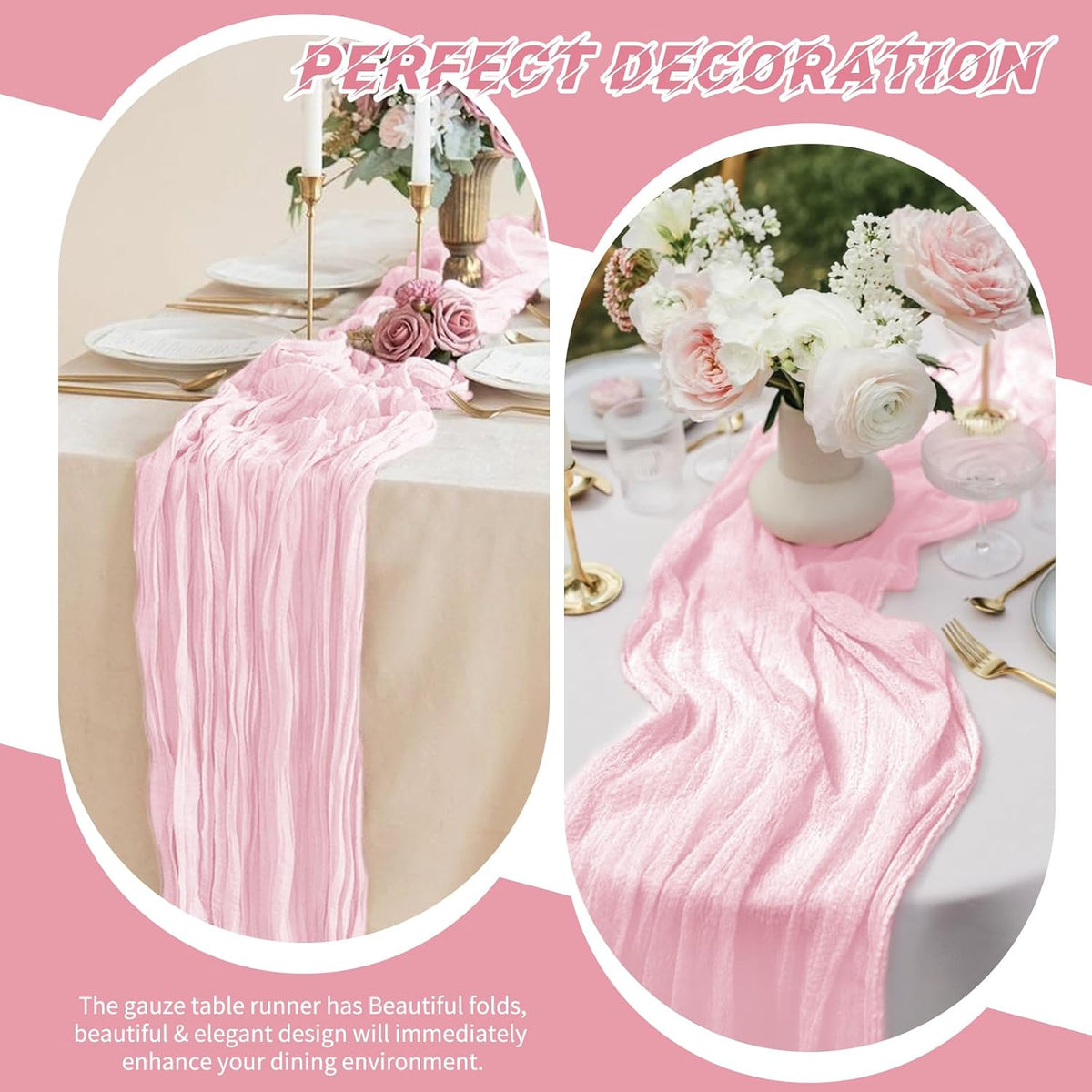 10 Pack Light Pink Cheesecloth Table Runner 17x108 Inch Boho Gauze Cheese Cloth Table Runners for Wedding Party Baby Shower Birthday Home Decor