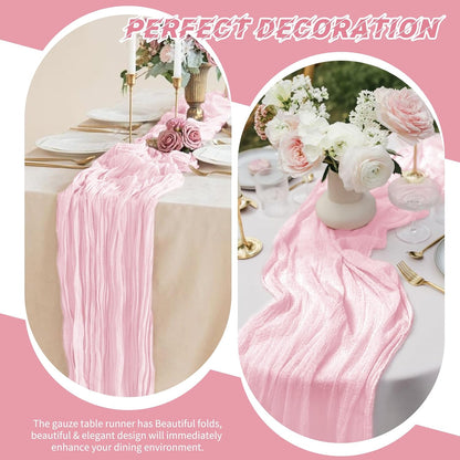 10 Pack Light Pink Cheesecloth Table Runner 17x108 Inch Boho Gauze Cheese Cloth Table Runners for Wedding Party Baby Shower Birthday Home Decor