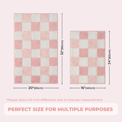 Checkered Pink Bathroom Rug, 24" x 16", Cute Bath Mat