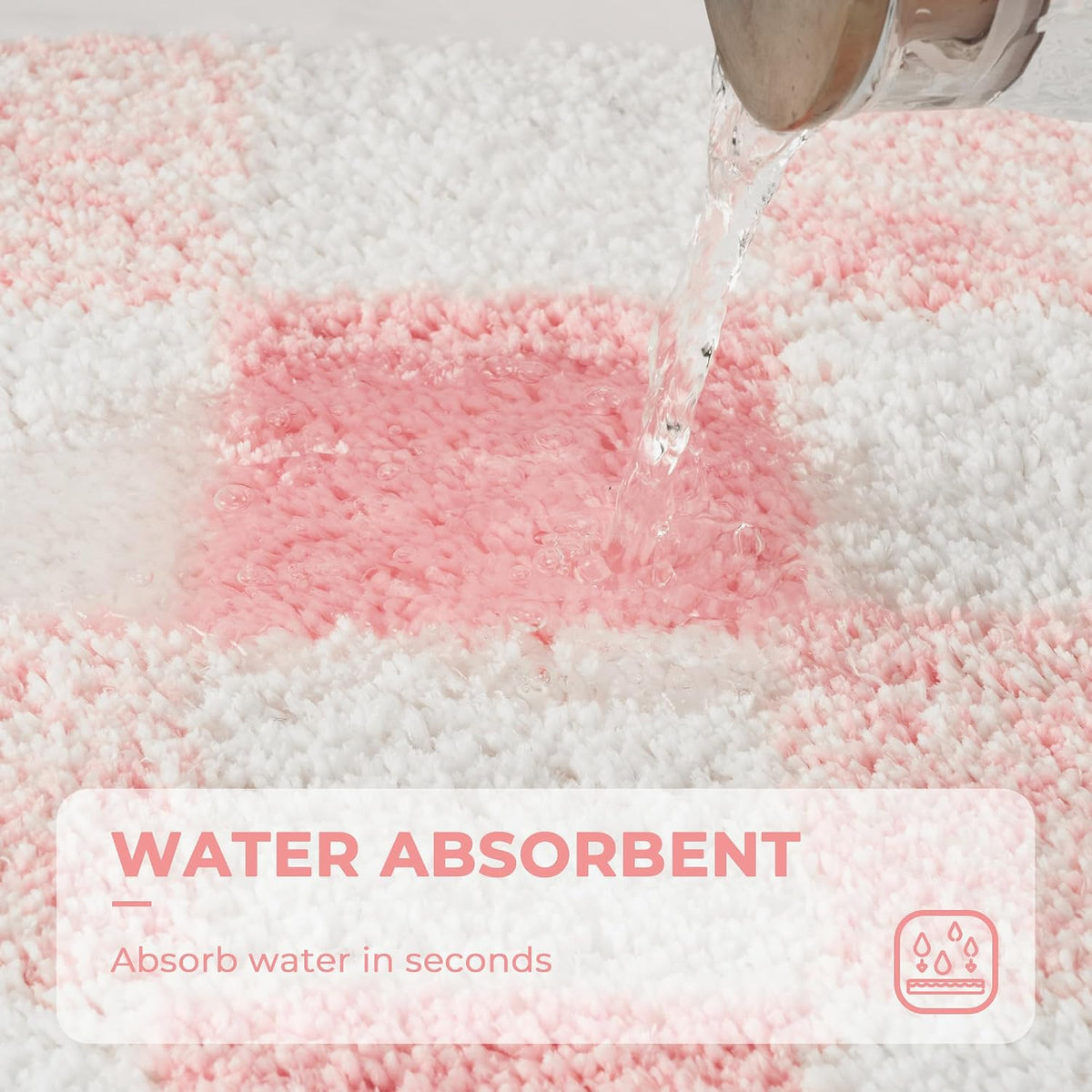 Checkered Pink Bathroom Rug, 24" x 16", Cute Bath Mat