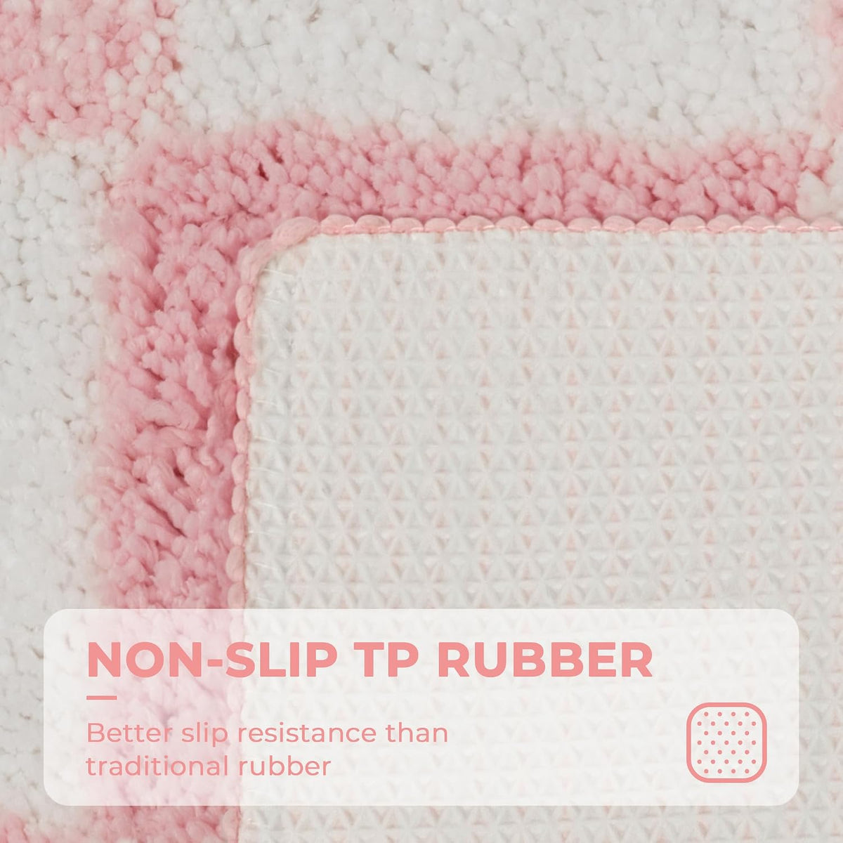 Checkered Pink Bathroom Rug, 24" x 16", Cute Bath Mat