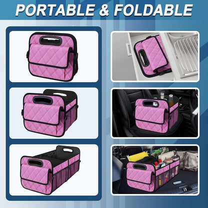 Car Trunk Organizer for SUV, Car Organizers and Storage with Reinforced Handles, Car Accessories for Women/Men 50L Waterproof Polyester Trunk Organizer(Medium,Pink)