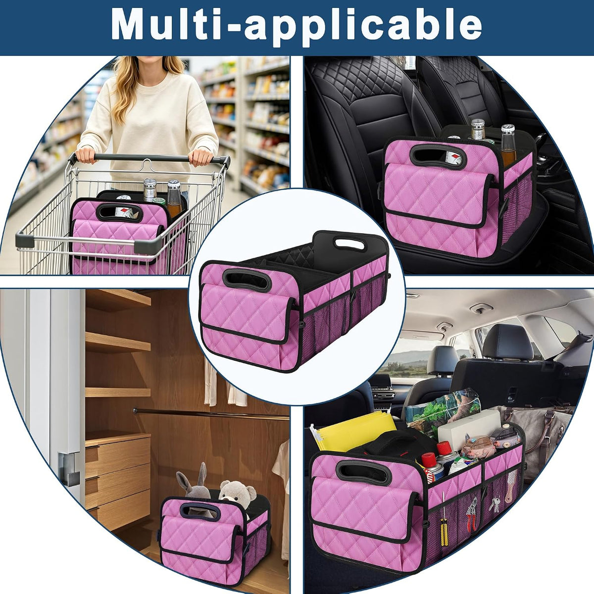 Car Trunk Organizer for SUV, Car Organizers and Storage with Reinforced Handles, Car Accessories for Women/Men 50L Waterproof Polyester Trunk Organizer(Medium,Pink)