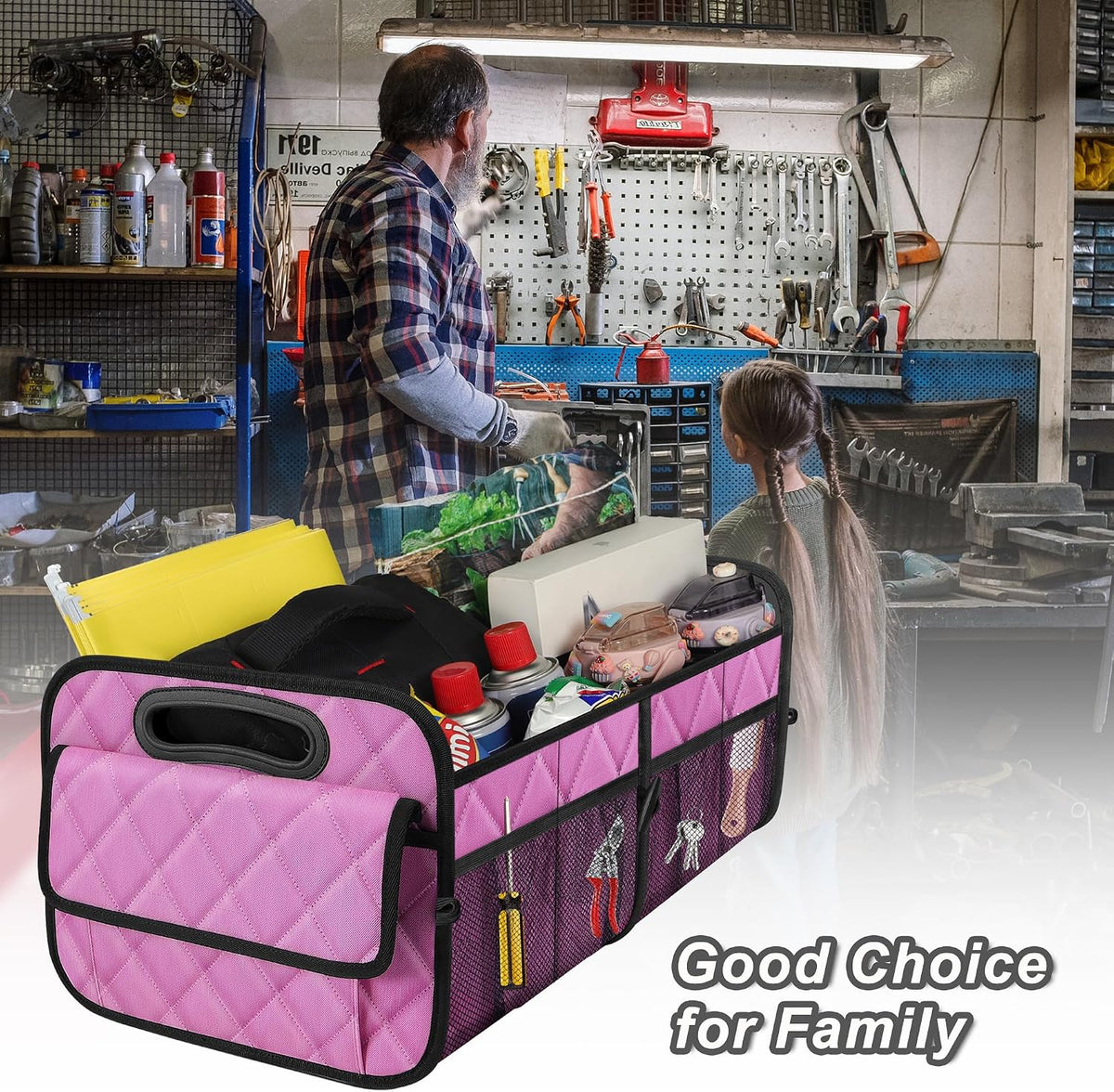 Car Trunk Organizer for SUV, Car Organizers and Storage with Reinforced Handles, Car Accessories for Women/Men 50L Waterproof Polyester Trunk Organizer(Medium,Pink)