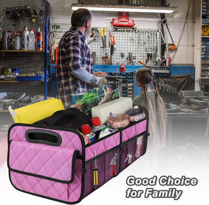Car Trunk Organizer for SUV, Car Organizers and Storage with Reinforced Handles, Car Accessories for Women/Men 50L Waterproof Polyester Trunk Organizer(Medium,Pink)