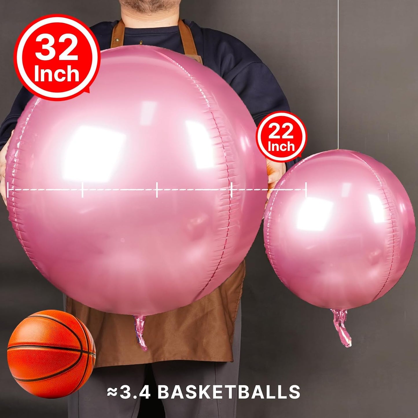 Pearl Pink Foil Balloons 6pcs Large Round Giant Jumbo 4D Balloons