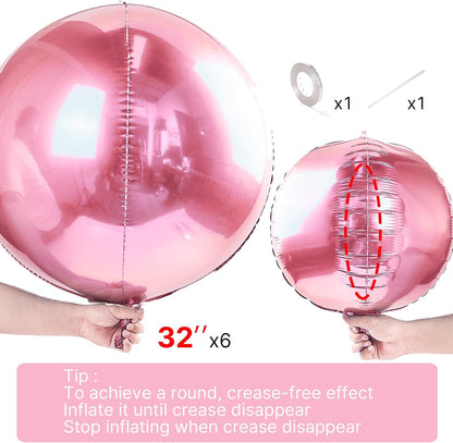 Pearl Pink Foil Balloons 6pcs Large Round Giant Jumbo 4D Balloons