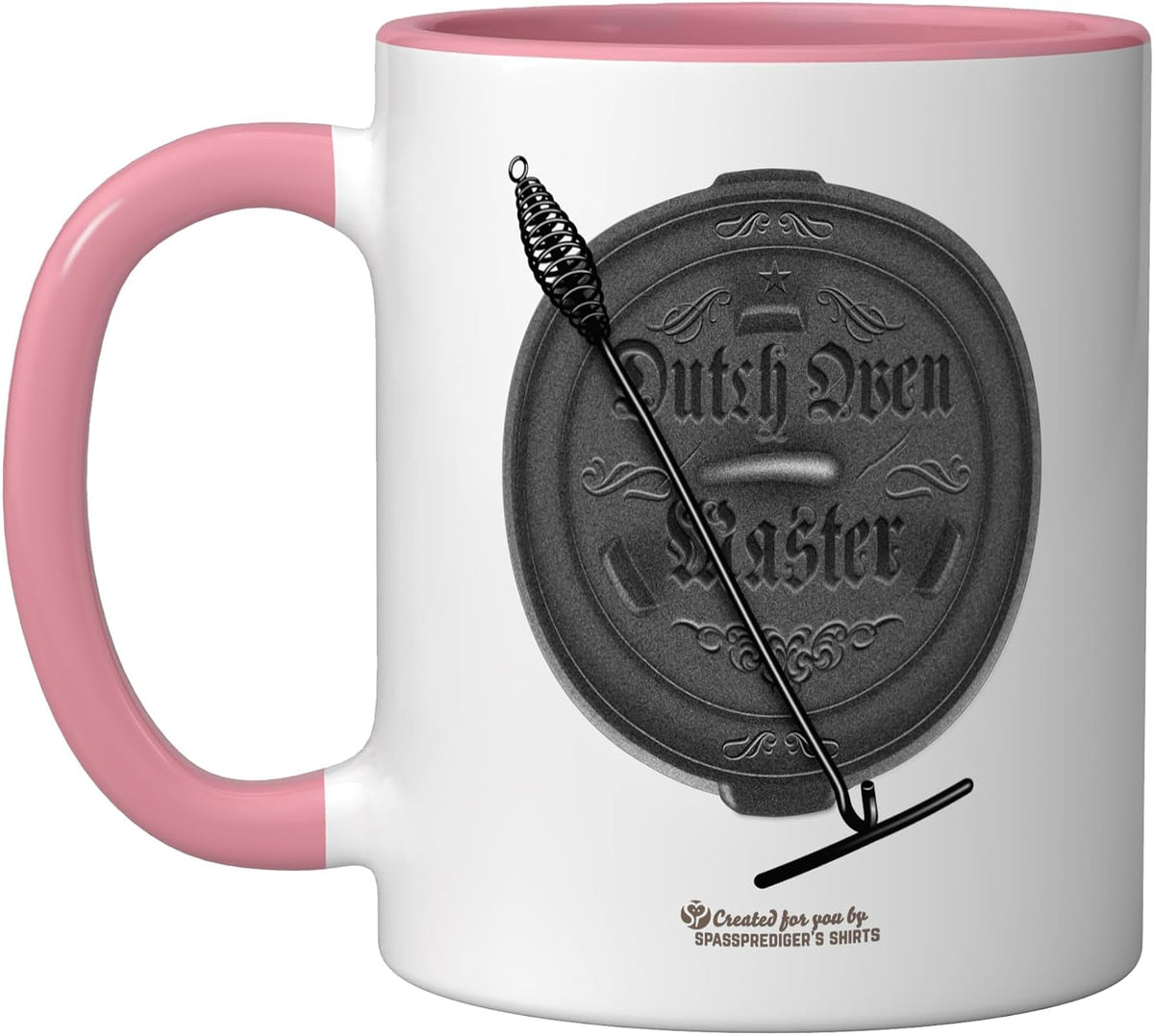 Dutch Oven Master Lid Lifter Ceramic Mug, Pink/White, 11oz