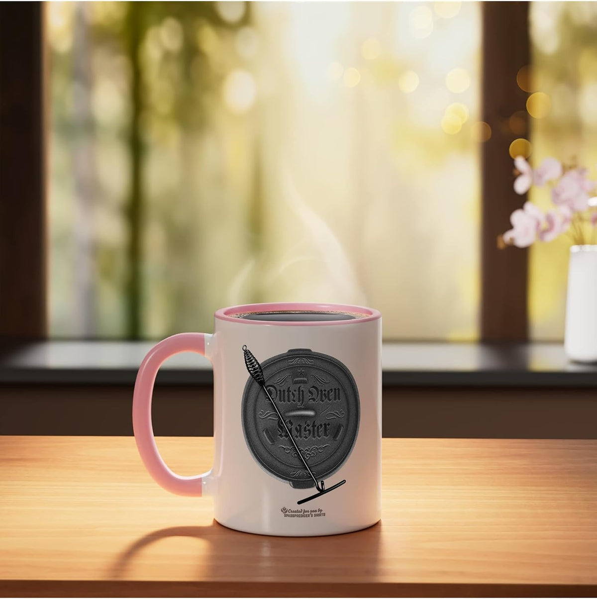 Dutch Oven Master Lid Lifter Ceramic Mug, Pink/White, 11oz
