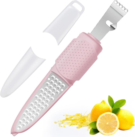 Lemon Zester Tool with Channel Knife, Stainless Steel Citrus Zester Tool, Lemon Peeler, Zesters for Kitchen, Ultra Sharp 2-in-1 Tool Easily Creates Citrus Zest, Pink