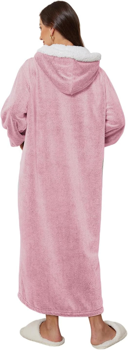 Women's Zip Plush Robe, Star Embroidery Lounge Robe with Pockets