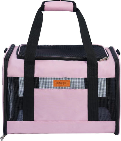 Soft-Sided Cat & Dog Carrier for Pets Up to 15 Lbs, Airline Approved Collapsible Travel Puppy Carrier with Lightweight Fabric Design (Pink)