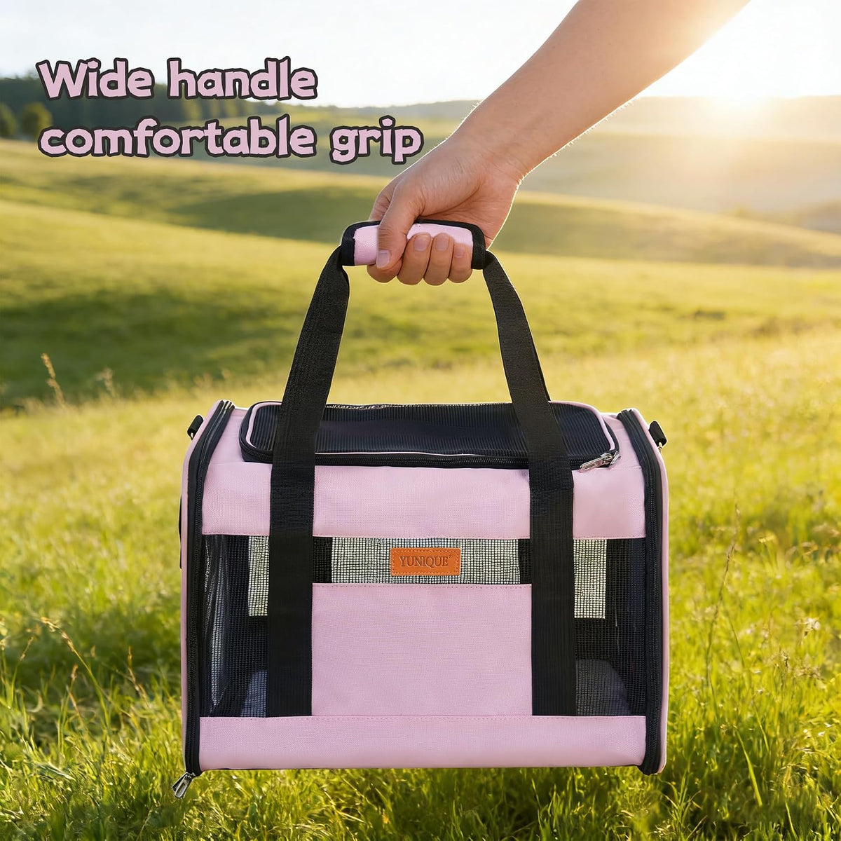 Soft-Sided Cat & Dog Carrier for Pets Up to 15 Lbs, Airline Approved Collapsible Travel Puppy Carrier with Lightweight Fabric Design (Pink)