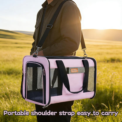 Soft-Sided Cat & Dog Carrier for Pets Up to 15 Lbs, Airline Approved Collapsible Travel Puppy Carrier with Lightweight Fabric Design (Pink)