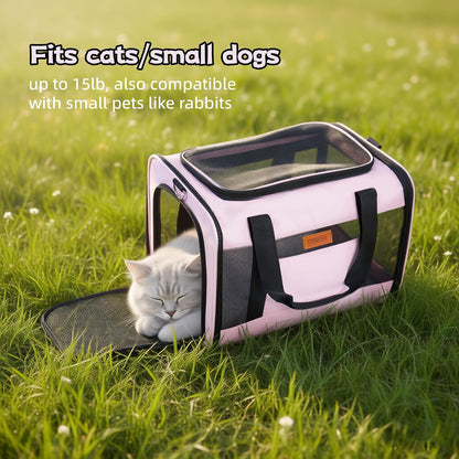 Soft-Sided Cat & Dog Carrier for Pets Up to 15 Lbs, Airline Approved Collapsible Travel Puppy Carrier with Lightweight Fabric Design (Pink)