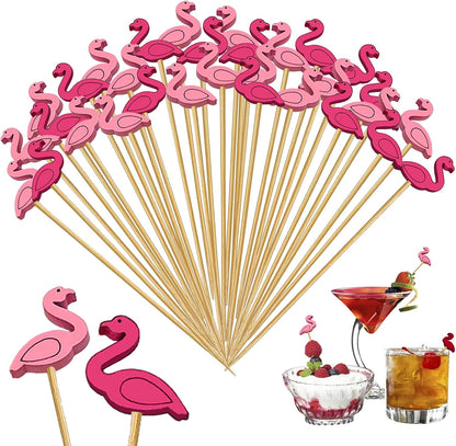 250 PCS Cocktail Picks Cute Flamingo Handmade Sticks Wooden Fruit Toothpicks Party Decorations Appetizer Skewers