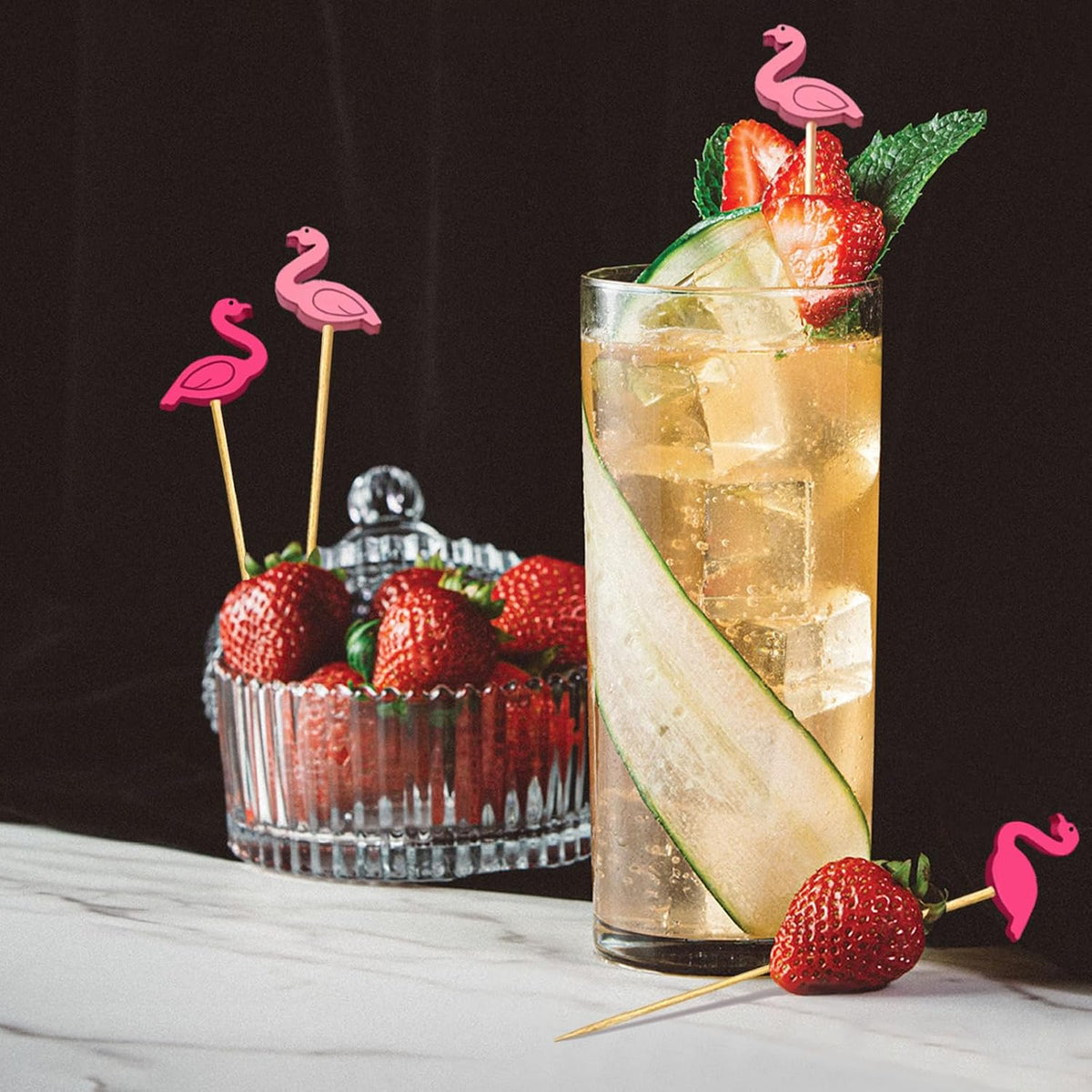 250 PCS Cocktail Picks Cute Flamingo Handmade Sticks Wooden Fruit Toothpicks Party Decorations Appetizer Skewers