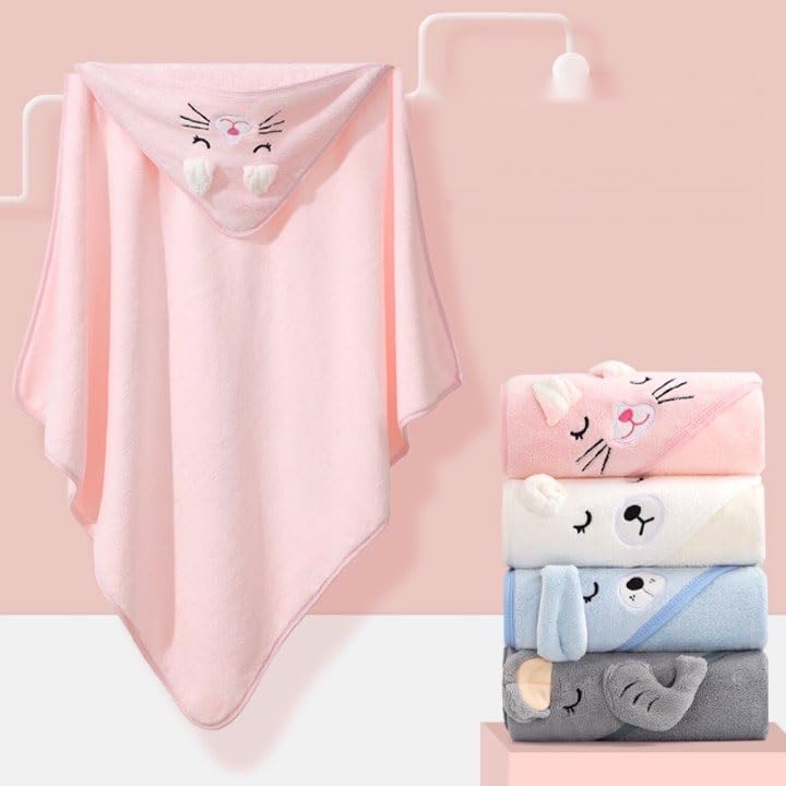 Hooded Baby Towel - Premium Soft Bath Towel for Baby, Newborn,Infant - Ultra Absorbent,Natural Baby Stuff Towel, Soft Coral Velvet Coral Fleece Bath Towel for Boys and Girls(Pink Kitten)