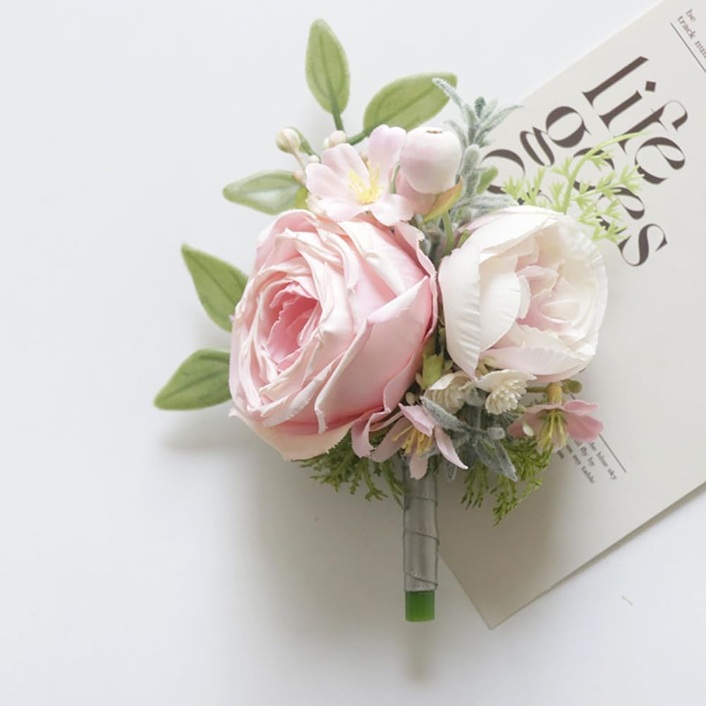 Corsage and Boutonniere Set, Pink, 2 Pieces (W1-22)