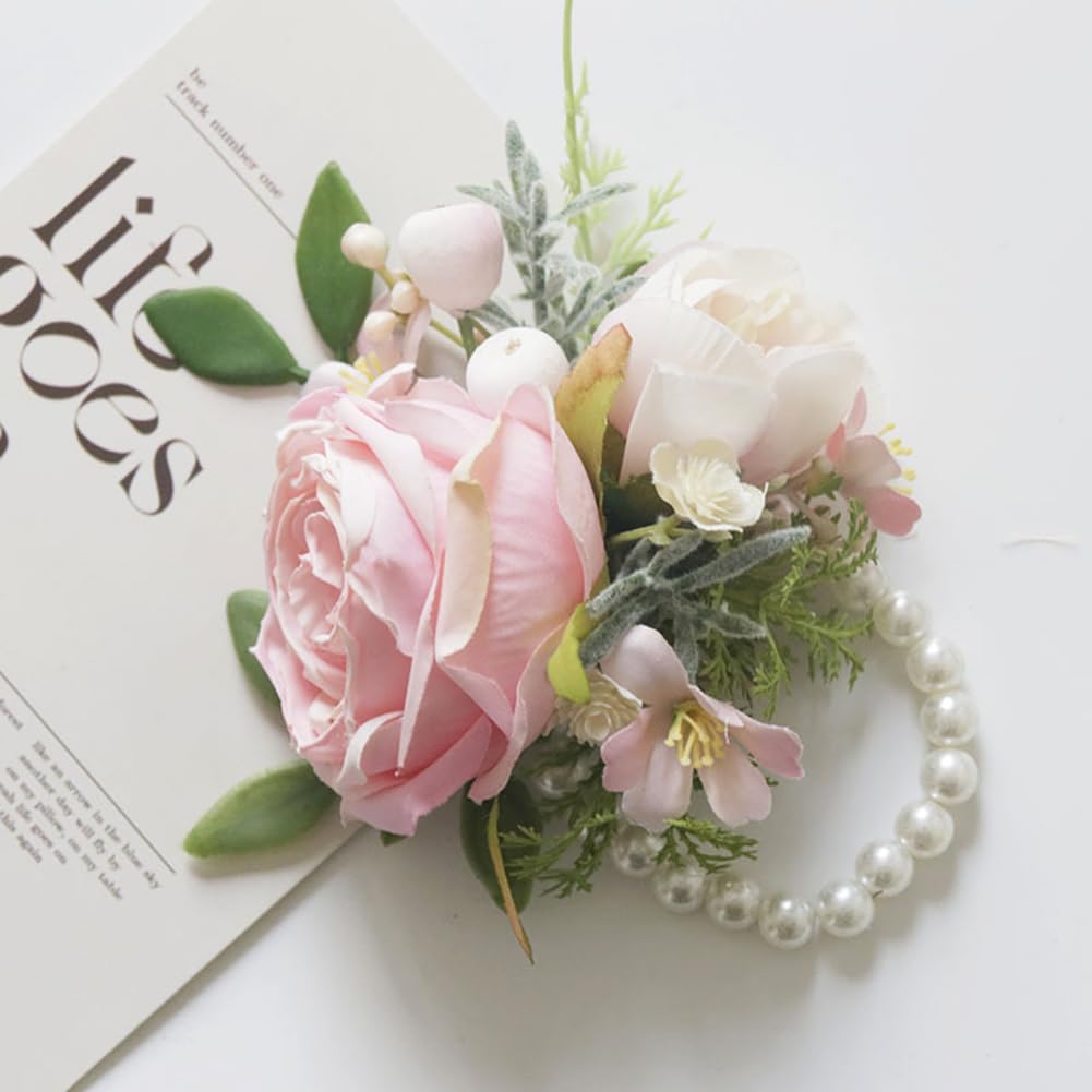 Corsage and Boutonniere Set, Pink, 2 Pieces (W1-22)