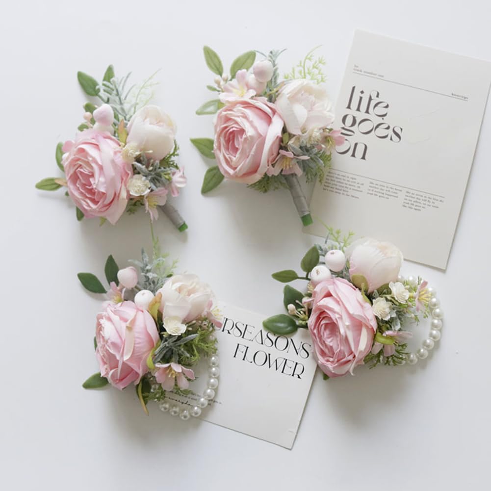 Corsage and Boutonniere Set, Pink, 2 Pieces (W1-22)