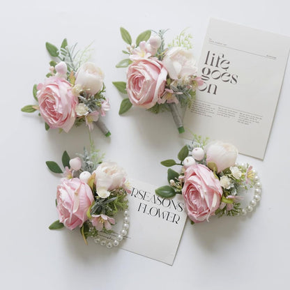 Corsage and Boutonniere Set, Pink, 2 Pieces (W1-22)