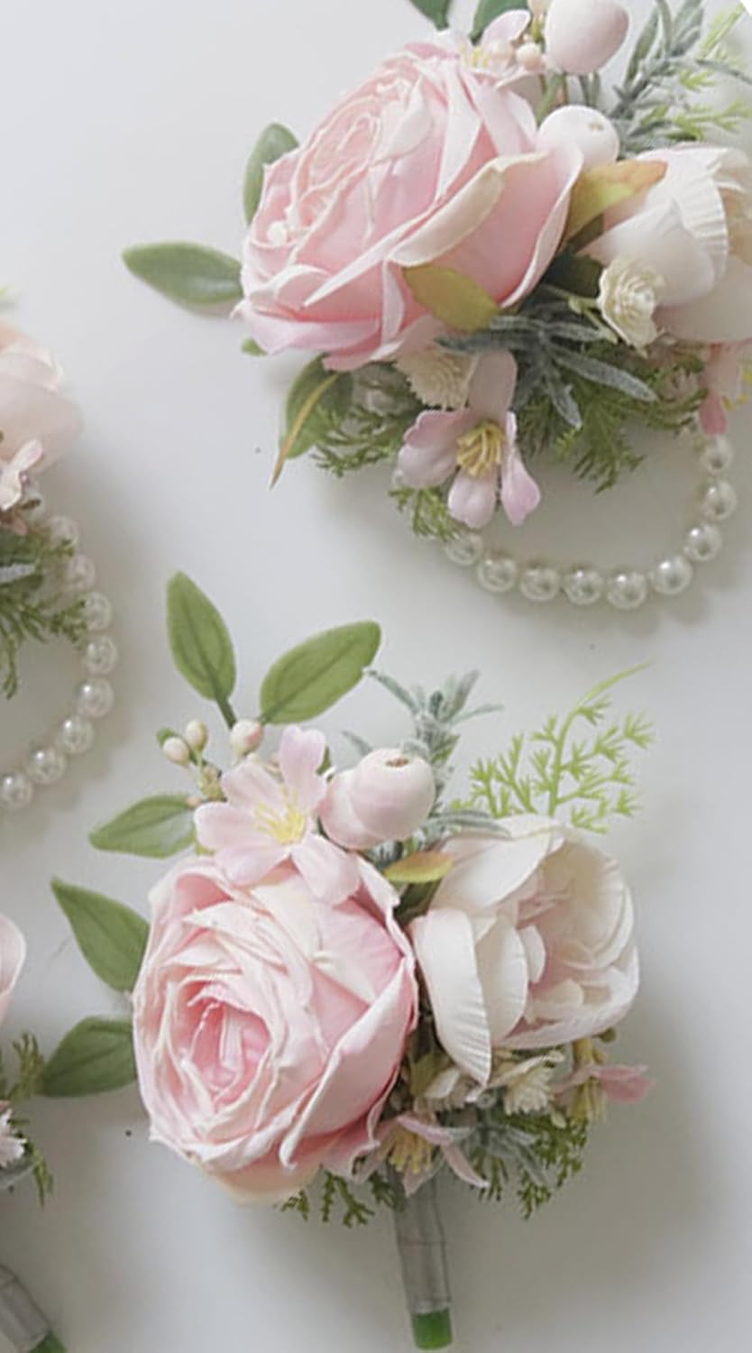 Corsage and Boutonniere Set, Pink, 2 Pieces (W1-22)