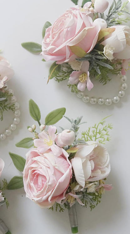 Corsage and Boutonniere Set, Pink, 2 Pieces (W1-22)