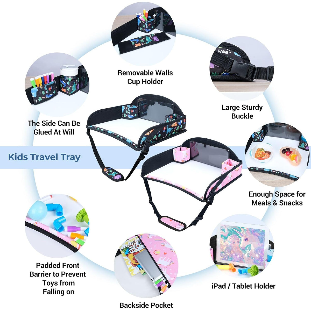 2PCS Kids Travel Tray for Toddler Car Seat