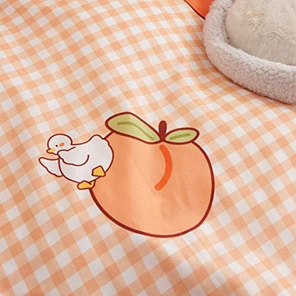 Pink Peaches Duvet Cover Cute Stripes Cartoons Sweet and Freshen Fruit Elements Pattern Quilt Cover Bedding for Women Soft Microfiber Quilt Cover Twin/Full/Queen/King (3/4 PCS) (1,Full—3pcs)