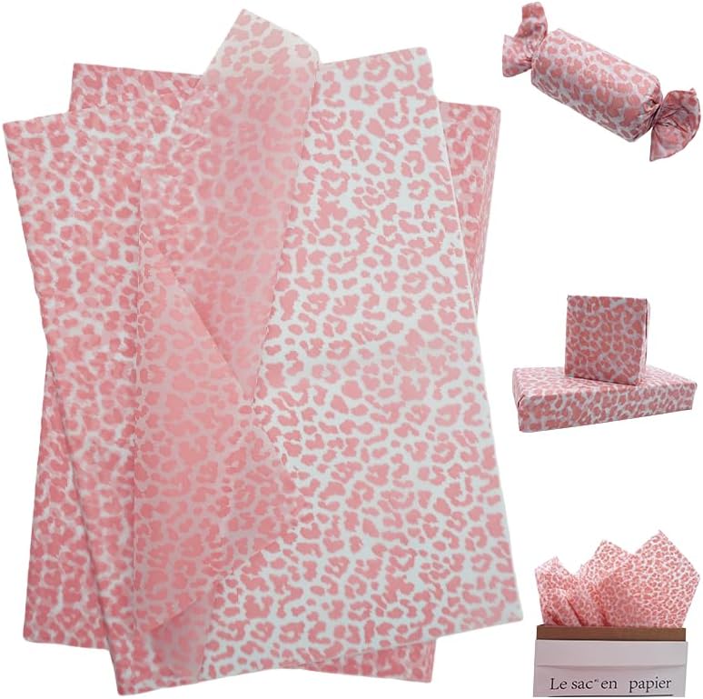Pink Leopard Wrapping Paper 60 Sheets 20x14in uitable for Birthdays, Thanksgiving, Halloween, Christmas and Other Holidays and Party Gift Packaging. ﻿ (Pink)