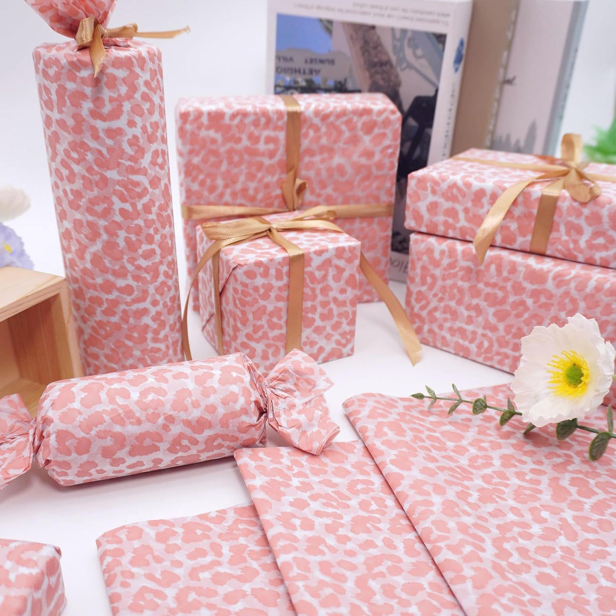 Pink Leopard Wrapping Paper 60 Sheets 20x14in uitable for Birthdays, Thanksgiving, Halloween, Christmas and Other Holidays and Party Gift Packaging. ﻿ (Pink)