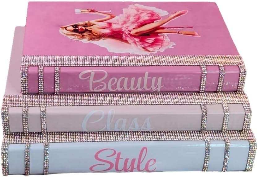 Coffee Table Book Stack (Set of 3). Glam Book Stack. Light Pink, Pink & White Books. Makeup Room Decor