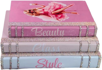 Coffee Table Book Stack (Set of 3). Glam Book Stack. Light Pink, Pink & White Books. Makeup Room Decor