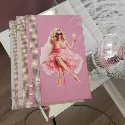 Coffee Table Book Stack (Set of 3). Glam Book Stack. Light Pink, Pink & White Books. Makeup Room Decor