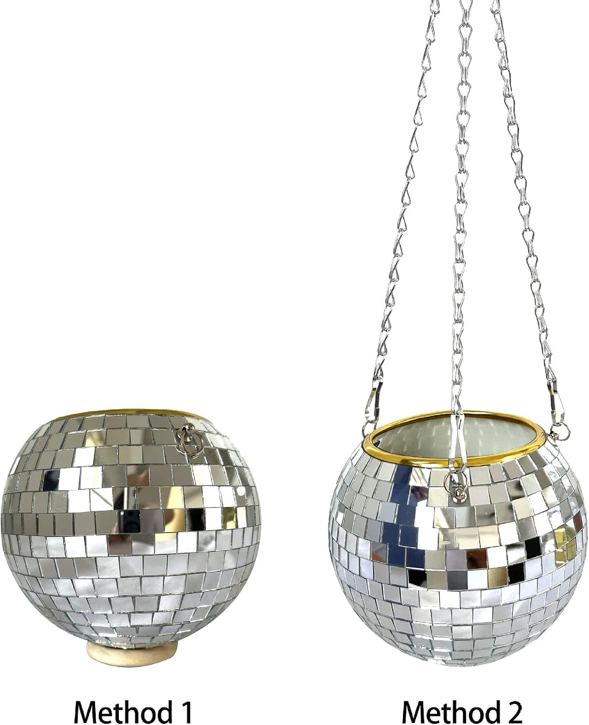 Disco Ball Hanging Flower Pot with Rope Mirror Bohemian Style Planter Hanging Basket for Indoor Plants Garden Decor Vase(Pink,10cm)