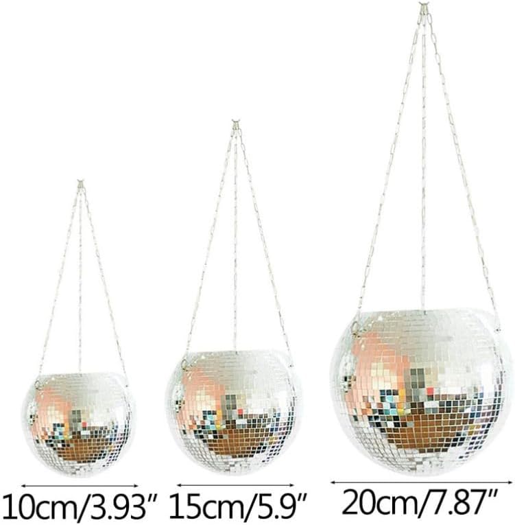 Disco Ball Hanging Flower Pot with Rope Mirror Bohemian Style Planter Hanging Basket for Indoor Plants Garden Decor Vase(Pink,10cm)