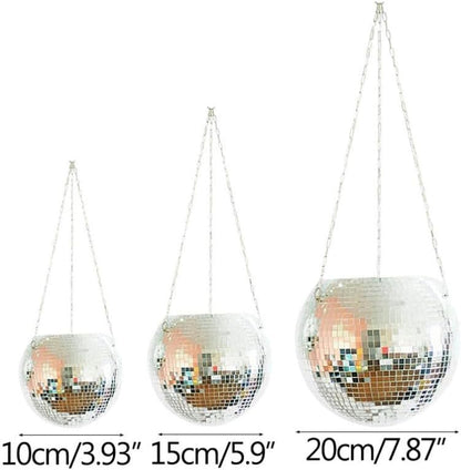 Disco Ball Hanging Flower Pot with Rope Mirror Bohemian Style Planter Hanging Basket for Indoor Plants Garden Decor Vase(Pink,10cm)
