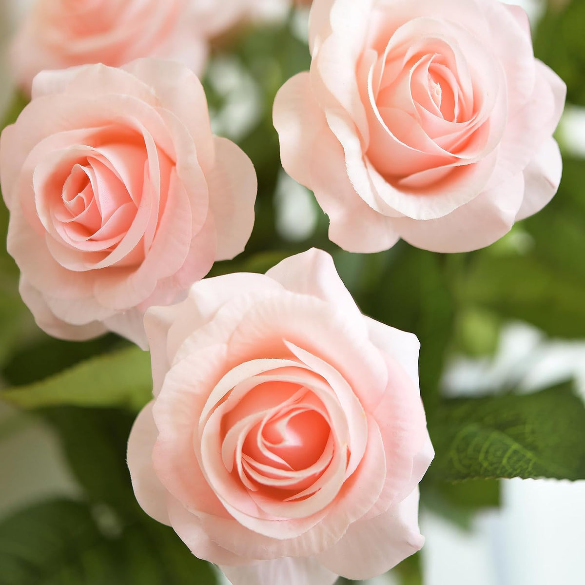 Real Touch Peach Pink Artificial Rose Stems, 12 Faux Flower Stems for Vase Arrangements, Soft Color Floral Styling