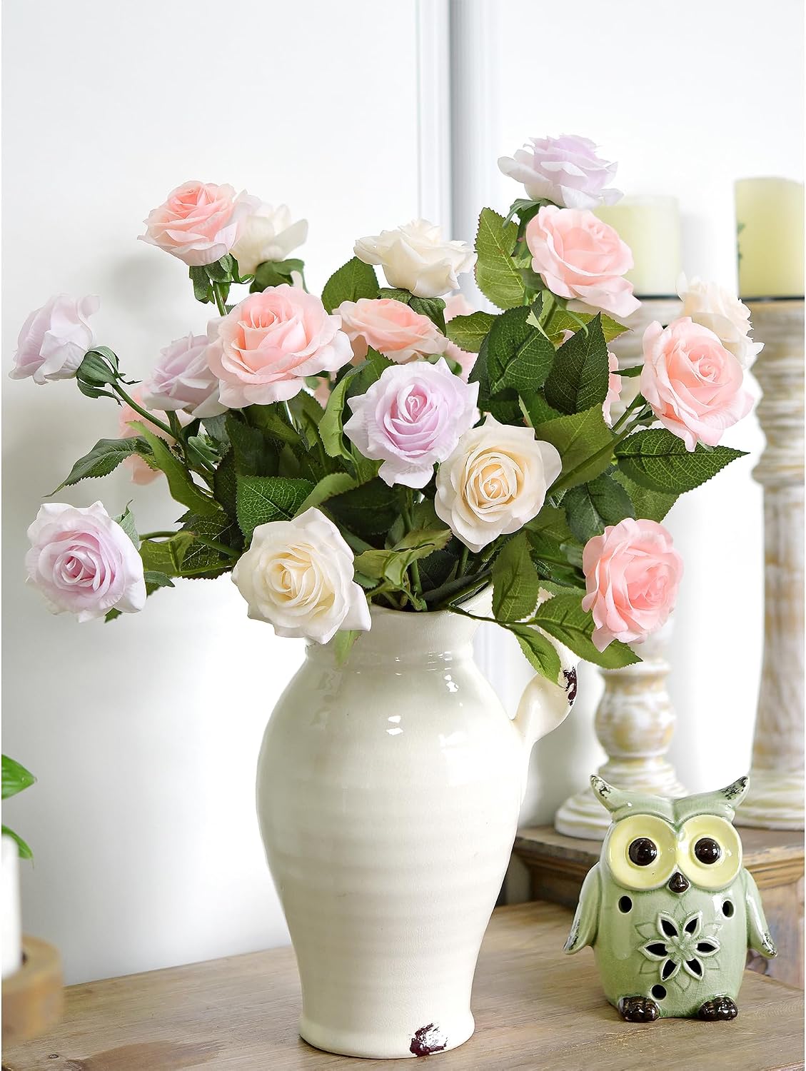 Real Touch Peach Pink Artificial Rose Stems, 12 Faux Flower Stems for Vase Arrangements, Soft Color Floral Styling