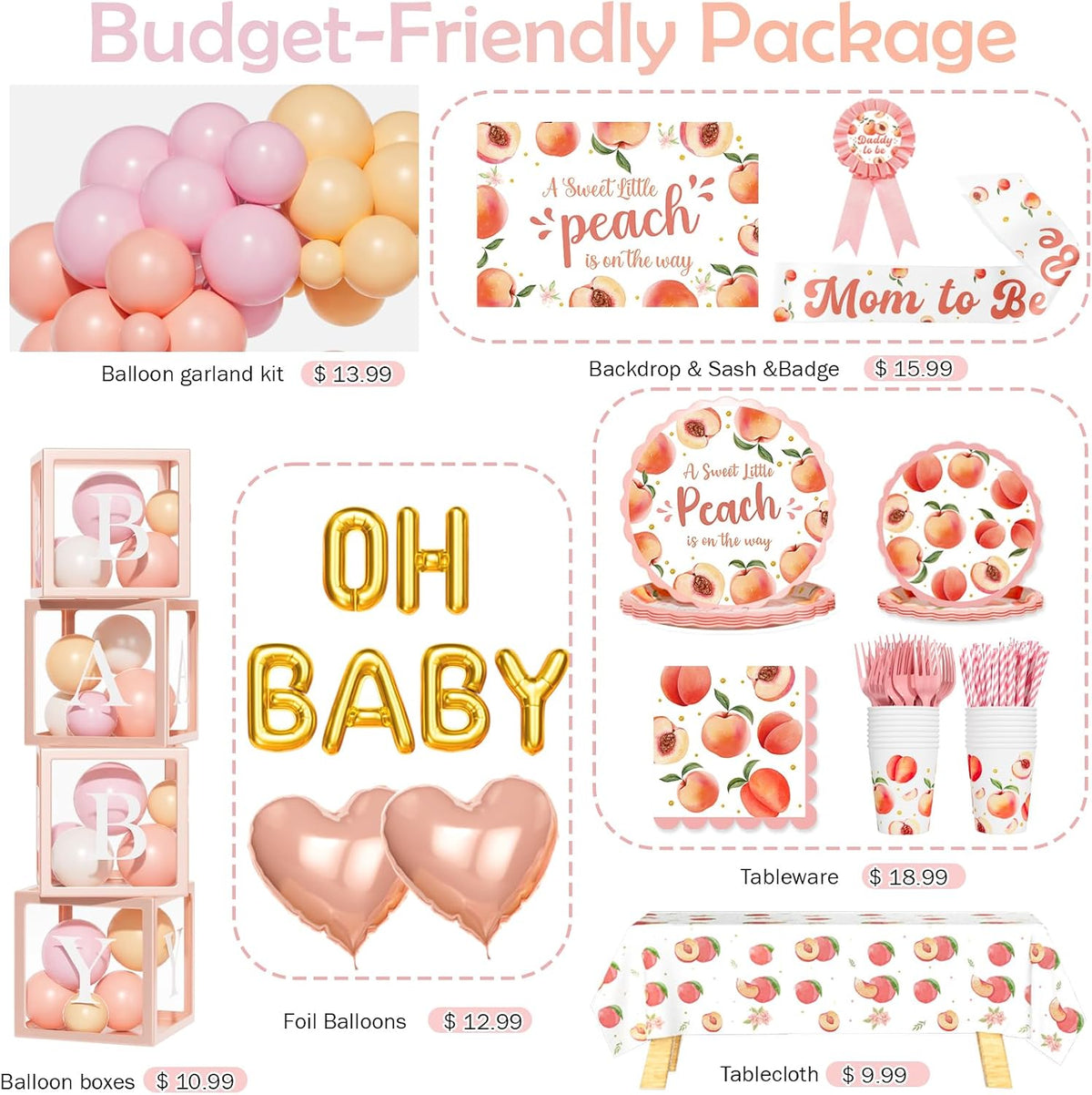 Peach Baby Shower Decorations, A Sweet Little Peach Is on the Way Party Supplies with Backdrop, Balloon Garland, Boxes, Tableware Set for Girls Summer Themed Party