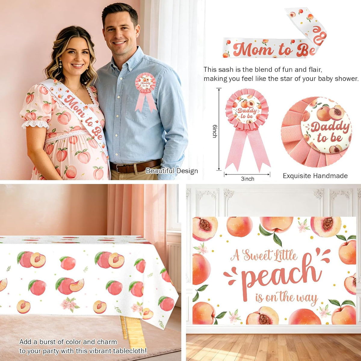 Peach Baby Shower Decorations, A Sweet Little Peach Is on the Way Party Supplies with Backdrop, Balloon Garland, Boxes, Tableware Set for Girls Summer Themed Party