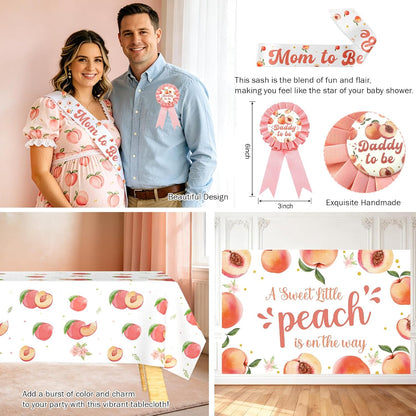 Peach Baby Shower Decorations, A Sweet Little Peach Is on the Way Party Supplies with Backdrop, Balloon Garland, Boxes, Tableware Set for Girls Summer Themed Party