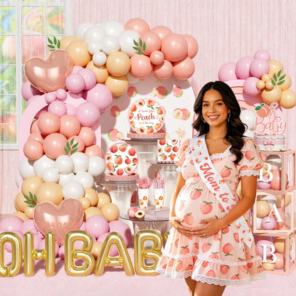 Peach Baby Shower Decorations, A Sweet Little Peach Is on the Way Party Supplies with Backdrop, Balloon Garland, Boxes, Tableware Set for Girls Summer Themed Party