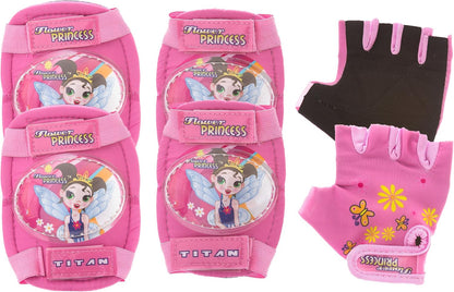 Flower Princess Multi-Sport Protective Pink Pad Set, Elbow Knee and Wrist Guards, Small-Medium