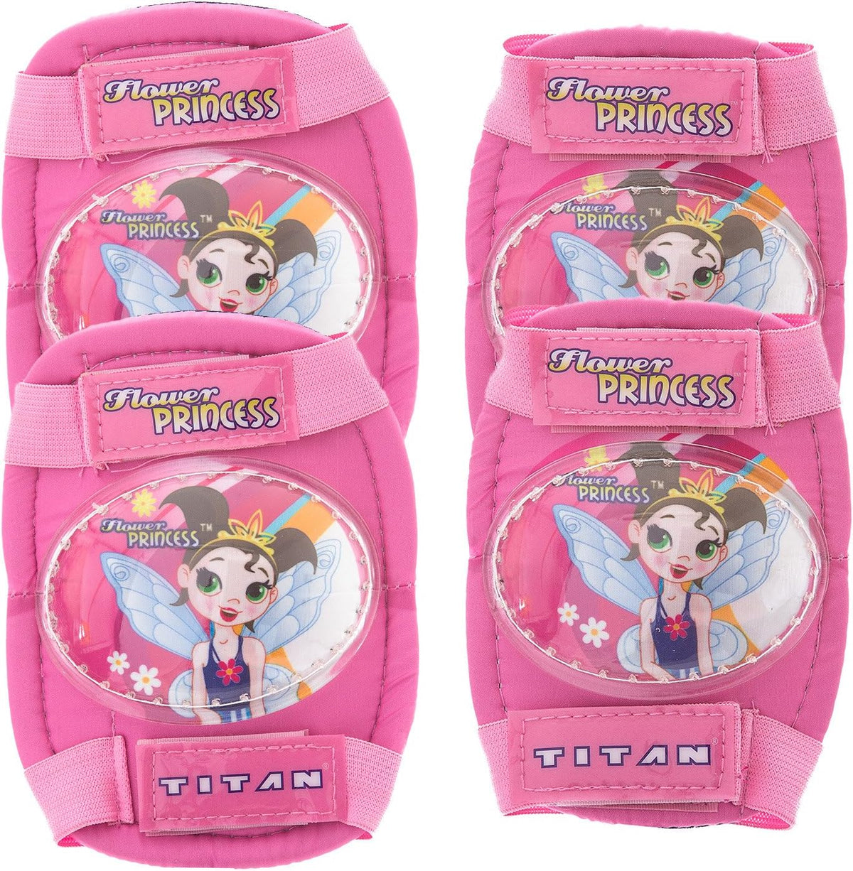 Flower Princess Multi-Sport Protective Pink Pad Set, Elbow Knee and Wrist Guards, Small-Medium