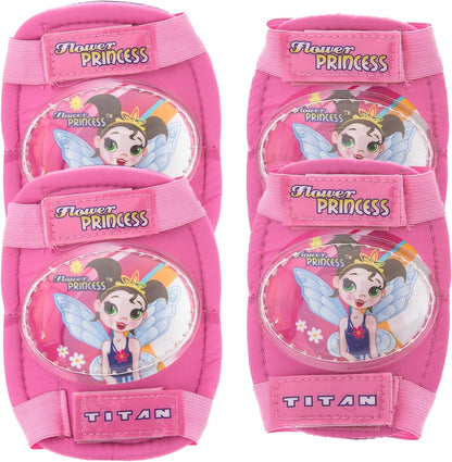 Flower Princess Multi-Sport Protective Pink Pad Set, Elbow Knee and Wrist Guards, Small-Medium