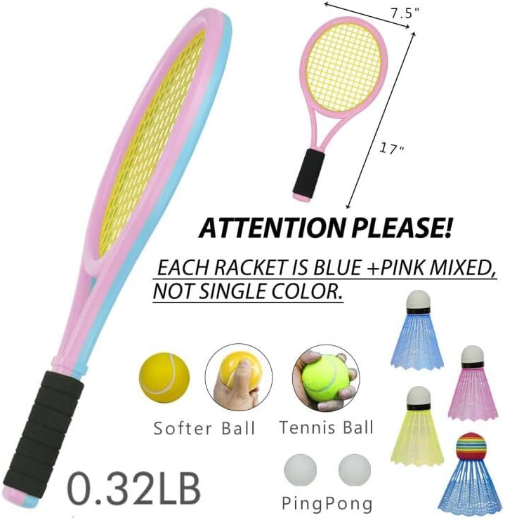 Kids Tennis Rackets with Carrying Bag,Soft Training Balls and Badminton Birdies,12 in 1 Tennis Racquets Gift Set for Children Outdoor Indoor Sports